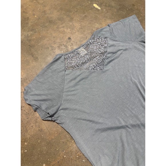 Faded Glory Women XXL 20 Gray Lace Back Ruched T-Shirt Silver Glitter Y2K Top - Picture 8 of 10
